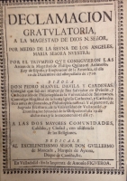 Portada de libro Declamaci�n Gratulatoria a la Magestad de Dios N. Se�or por medio de...