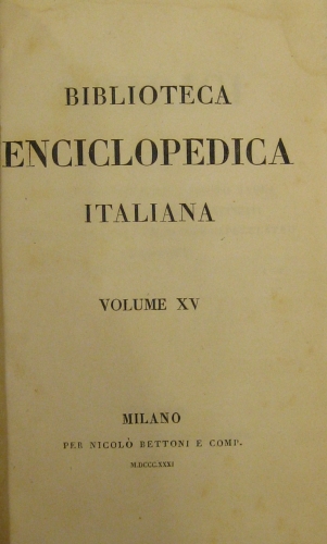 Portada de Biblioteca Enciclop�dica Italiana. Volumen XV. Storici Niccol� Machiavelli-Jacobo Nardi-Camillo Porzio-Bernardo Davanzati- Agostino Mascardi- Francesco Capecelatro- Paolo Sarpi