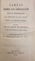 Portada de libro Cartas Sobre los Obst�culos que la Naturaleza, la Opini�n y las Leyes...