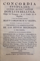 Portada de libro Concordia Estipulada entre el Excmo. Se�or Don Luis Belluga, Obispo de...