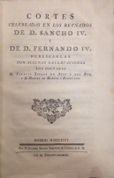Portada de libro Cortes celebradas en los Reynados de D. Sancho IV y de D. Fernando IV