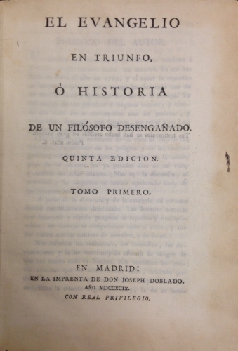 Portada de El Evangelio en Triunfo, � Historia de un Fil�sofo Desenga�ado - Pablo de Olavide