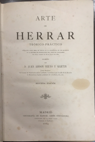 Portada de Tratado Te�rico y Pr�ctico de Arte de Herrar. Primera Parte - Dalmacio Garc�a � Izcara