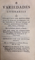 Portada de libro Variedades Literarias � Colecci�n de Piezas escogidas de Literatura,...