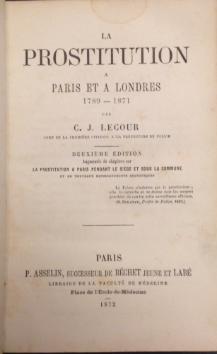 Portada de La Prostitution a Paris et a Londres 1789-1871 - C. J. Lecour