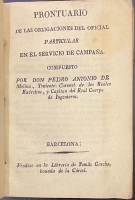 Portada de libro Prontuario de las Obligaciones del Oficial Particular en el Servicio...