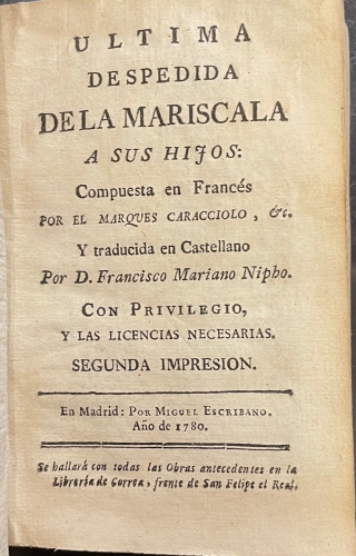 Portada de �ltima Despedida de la Mariscala a sus Hijos - Marqu�s Caracciolo