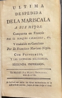 Portada de libro �ltima Despedida de la Mariscala a sus Hijos