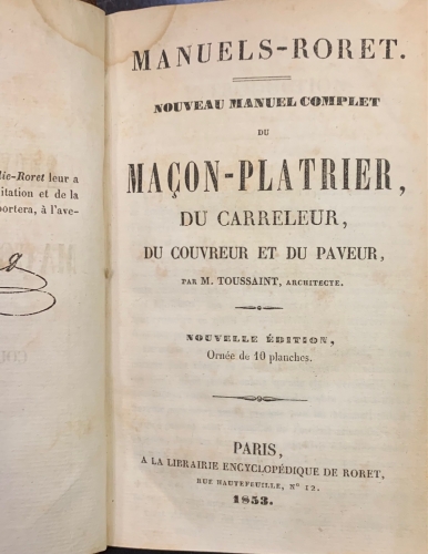 Portada de Nouveau Manuel Complet du Ma�on-Platrier, du Carreleur, du Couvreur et du Paveur - M. Toussaint