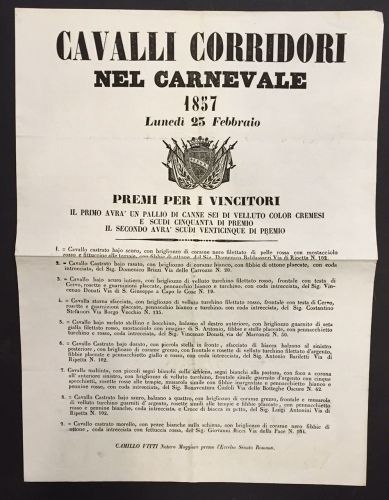 Portada de Cavalli Corridori nel Carnevale 1857, Lunedi 25 Febbraio