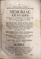 Portada de libro Memorial Ajustado del Pleito que sigue D� In�s Perez Barradas, como...