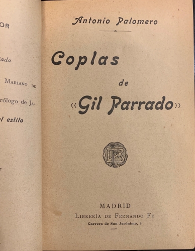 Portada de Coplas de Gil Parrado - Antonio Palomero