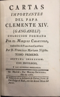 Portada de libro Cartas Importantes del Papa Clemente XIV (Ganganeli)