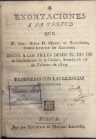Portada de libro Exortaciones a la Virtud que el Ilmo. Se�or D. Miguel de Santander,...