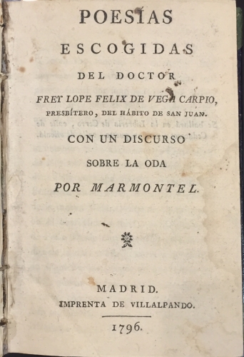 Portada de Poes�as Escogidas. Con un discurso sobre la Oda por Marmontel - Lope Felix de Vega Carpio
