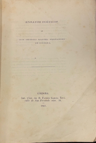 Portada de Ensayos Po�ticos - Teodoro Martel Fern�ndez de C�rdoba