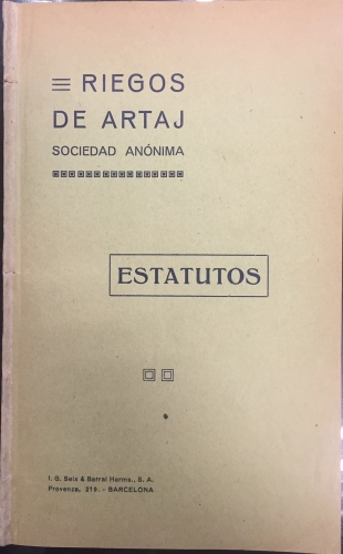 Portada de Riegos de Artaj, Sociedad An�nima. Estatutos. 