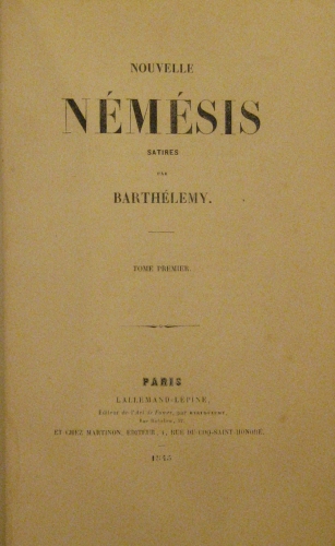 Portada de Nouvelle N�mesis Satires - Barth�lemy