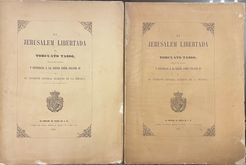 Portada de La Jerusalem Libertada. Puesta en verso castellano y dedicada a la Reina Do�a Isabel II por el Teniente General Marqu�s de la Pezuela - Torcuato Tasso