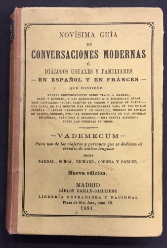 Portada de Nov�sima Gu�a de Conversaciones Modernas � Di�logos Usuales y Familiares en Espa�ol y en Franc�s.