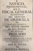 Portada de libro Noticia Instrumental que el Fiscal General Eclesi�stico del Obispado...