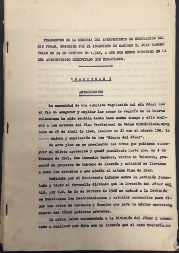 Portada de Anteproyecto Modificado de Regulaci�n del Rio J�car y Ordenanzas