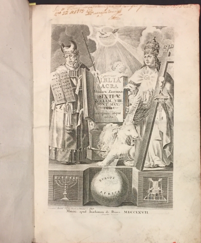 Portada de Biblia Sacra Vulgatae Editionis, Sixti V. & Clementis VIII. Pont. Max. auctoritate recognita - Jean Baptiste du Hamel