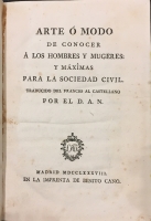 Portada de libro Arte o Modo de Conocer a los Hombres y Mugeres: y Mximas para la...