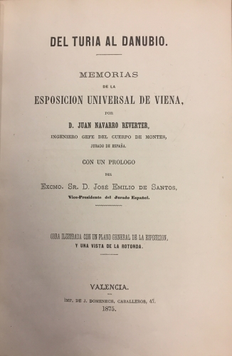 Portada de Del Turia al Danubio. Memorias de la Exposici�n Universal de Viena - Juan Navarro Reverter