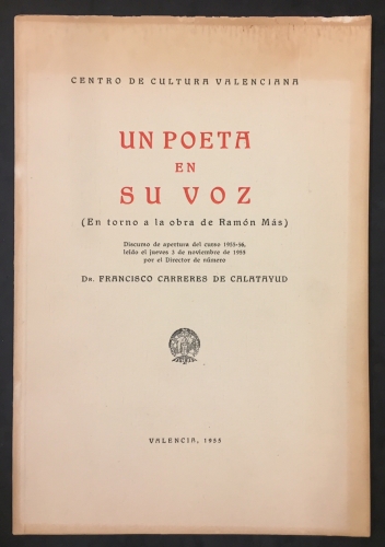 Portada de Un Poeta en su Voz. En torno a la obra de Ram�n M�s - Francisco Carreres de Calatayud