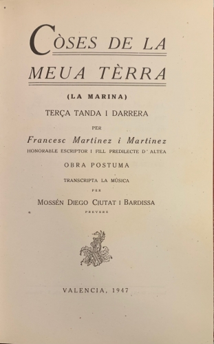 Portada de Coses de la Meua Terra (La Marina). Ter�a tanda i darrera - Francesc Mart�nez i Mart�nez