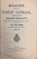 Portada de libro Milacre titulat La Vanitat Castigadas. Festa de la Canonisasi� de Sen...