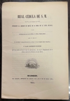 Portada de libro Real C�dula de S.M. de 21 de Diciembre de 1852 aprobando la admisi�n...