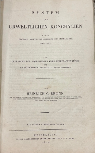 Portada de System der Urweltlichen Konchylien durch diagnose, analyse und abbildung der geschlechter erl�utert. Zum gebrauche bey vorlesungen uber petrefactenkunde - Henrich G. Bronn