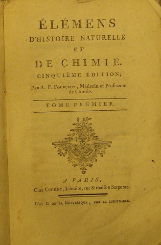 Portada de �l�mens D�Histoire Naturelle et De Chimie.  - A. F. Fourcroy