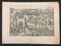 Portada de libro Deist. Grabado de Franz Hogenberg de la obra Leone Belgico Eisuque...