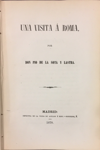 Portada de Una Visita a Roma - Pio de la Sota y Lastra
