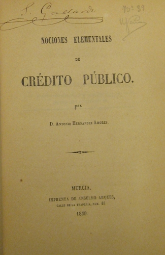 Portada de Nociones Elementales de Credito Publico - Antonio Hernandez Amores