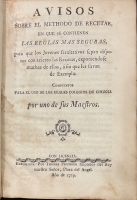 Portada de libro Avisos sobre el Methodo de Recetar, en que se contienen las reglas mas...