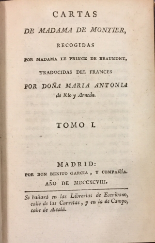 Portada de Cartas de Madama de Montier recogidas por Madama le Prince de Beaumont - Madame le Prince de Beaumont