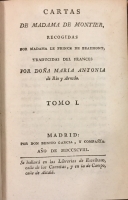 Portada de libro Cartas de Madama de Montier recogidas por Madama le Prince de Beaumont
