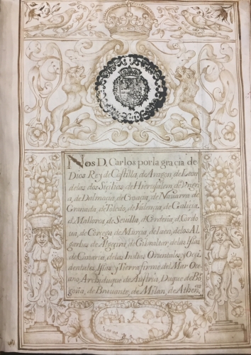 Portada de Ejecutoria de Infanzonia e Hidalguia de D. Diego Agust�n Benedid Pesquera y Herrera. Calatayud. Zaragoza. Reino de Arag�n. A�o 1683