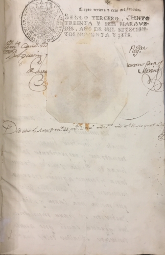 Portada de Real Provisi�n de Hidalguia de D. Domingo Santiago de Arriaga y Zulueta. A�o 1796