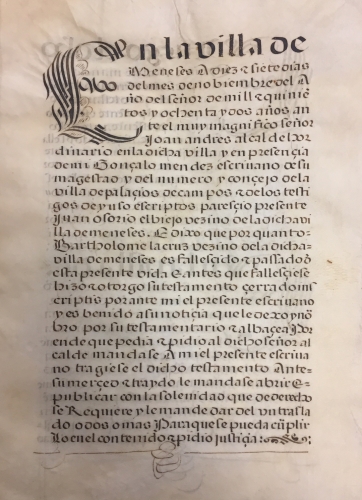 Portada de Testamento de Bartolom� de la Cruz, padre de Don Juan de la Cruz, Meneses, Palencia