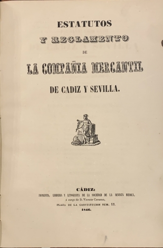 Portada de Estatutos y Reglamento de La Compa�ia Mercantil de C�diz y Sevilla
