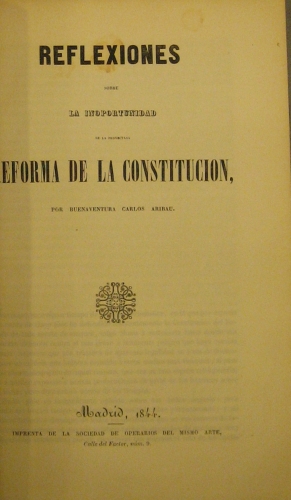 Portada de Reflexiones Sobre La Inoportunidad De La Proyectada Reforma De La Constituci�n - Buenavantura Carlos Aribau