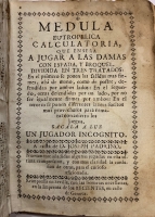 Portada de libro Medula Eutropelica Calculatoria que ense�a a jugar a las damas con...