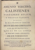 Portada de libro Varios discursos elocuentes y politicos.Assunto Tercero: Calistenes....