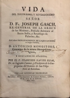 Portada de libro Vida del Ilustrisimo y reverendisimo Seror D. Fr. Joseph Gasch