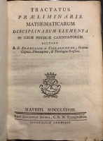 Portada de libro Tractatus Praeliminaris Mathematicarum disciplinarum elementa in usum...